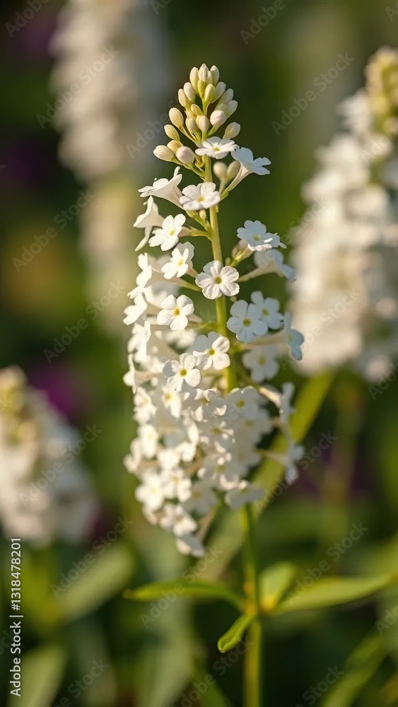 Dainty white flowers gently swaying in the air,, delicate, valerian Dainty white flowers gently swaying in the air,, delicate, valerian