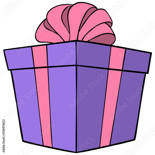 cute gift box and lid with pom pom bow filled outline doodle
