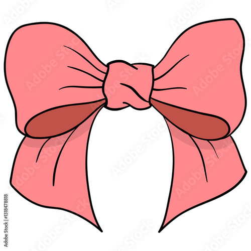 pink adorable fabric hair bow or sailor bow filled outline doodle