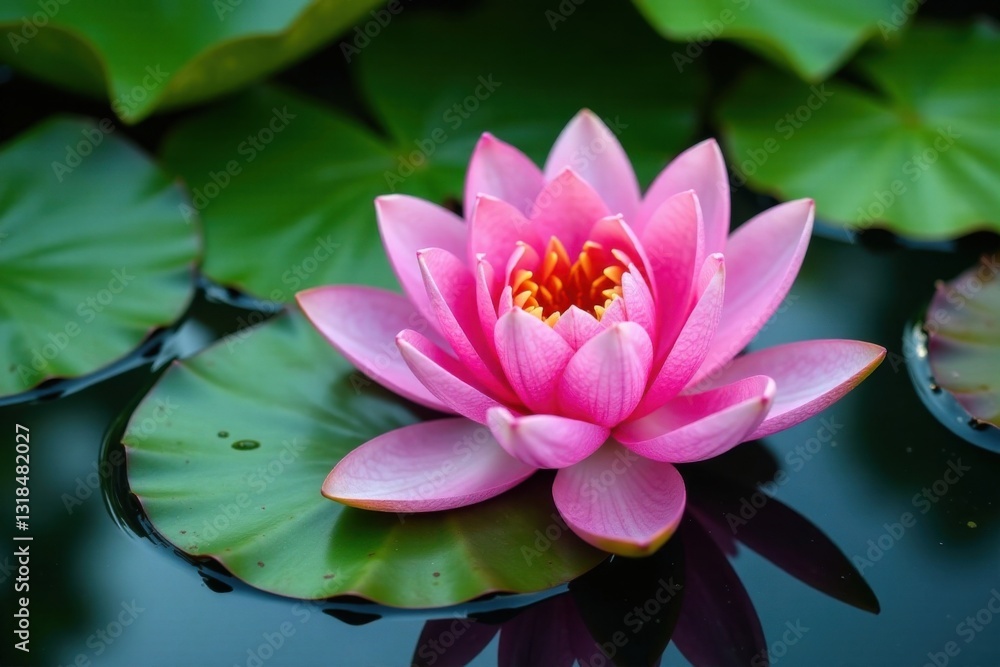 Water lily with a white placard on its surface, serenity, flowers, water lily Water lily with a white placard on its surface, serenity, flowers, water lily