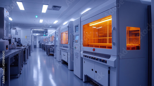 Futuristic 3D bioprinting facility featuring AI-driven organ printing, real-time stem cell regeneration, and bioengineered human enhancements