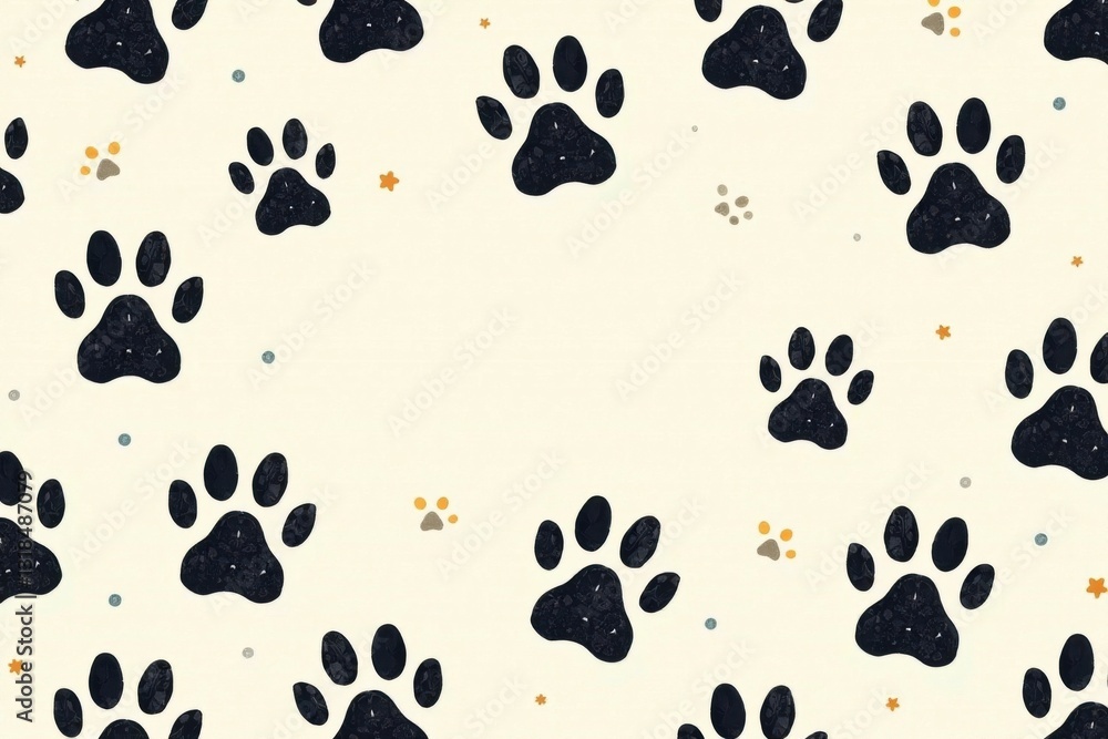 Black Doodle Paw Print Seamless Pattern Background with Whimsical Footprints, black ink illustration, seamless background, minimalist design Black Doodle Paw Print Seamless Pattern Background with Whimsical Footprints, black ink illustration, seamless background, minimalist design