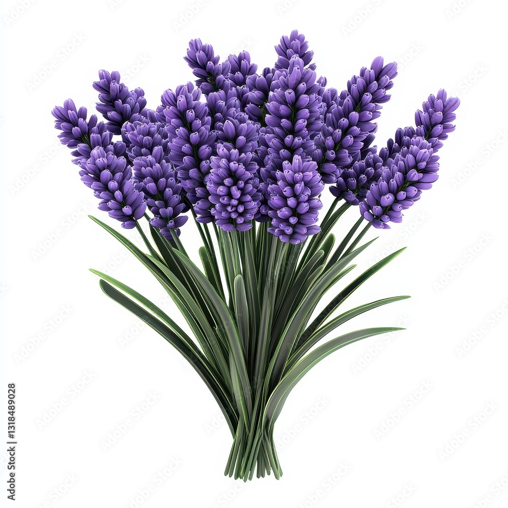 Naklejka premium Bouquet of bright deep lavender flowers isolated on clear white background