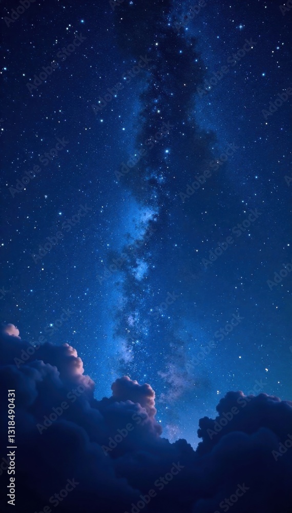 Fototapeta premium Celestial night sky with numerous stars in a deep blue atmosphere, night sky, cosmos, stargazing