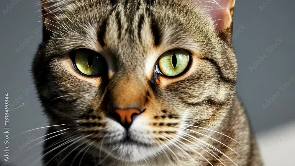 Curious cat with luminous green eyes observing in tranquil sunlight Curious cat with luminous green eyes observing in tranquil sunlight