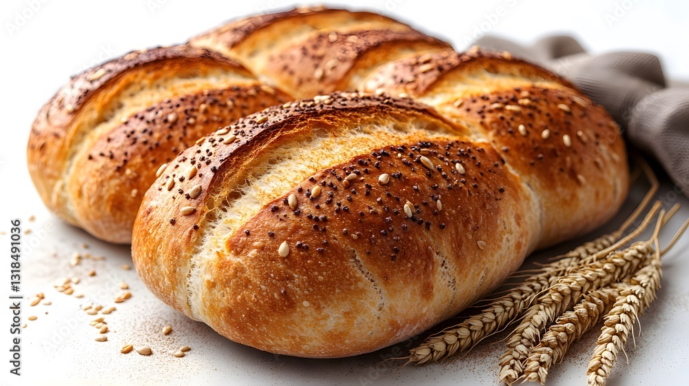 Bread which is delicious with wheat, on a white background Bread which is delicious with wheat, on a white background