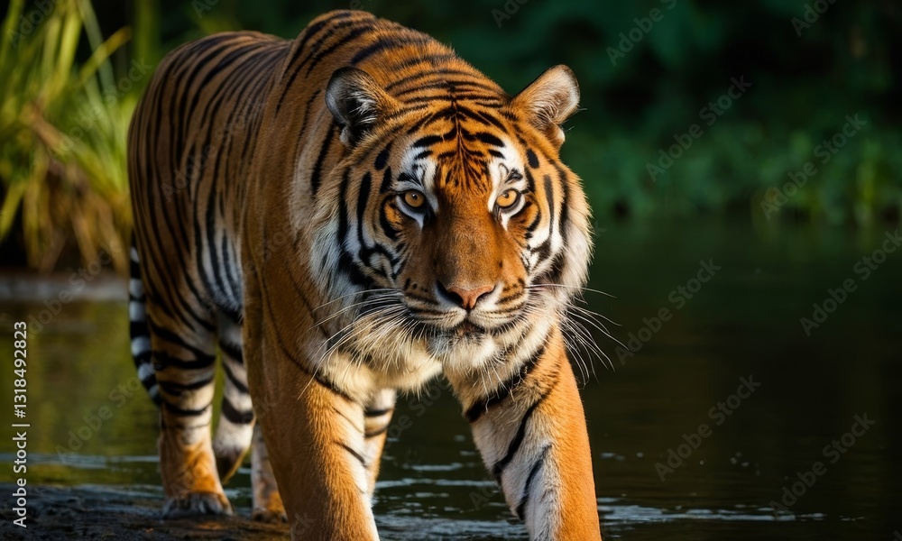 Majestic Tiger Portrait, Striking Stripes and Intense Gaze in Natural Habitat Majestic Tiger Portrait, Striking Stripes and Intense Gaze in Natural Habitat