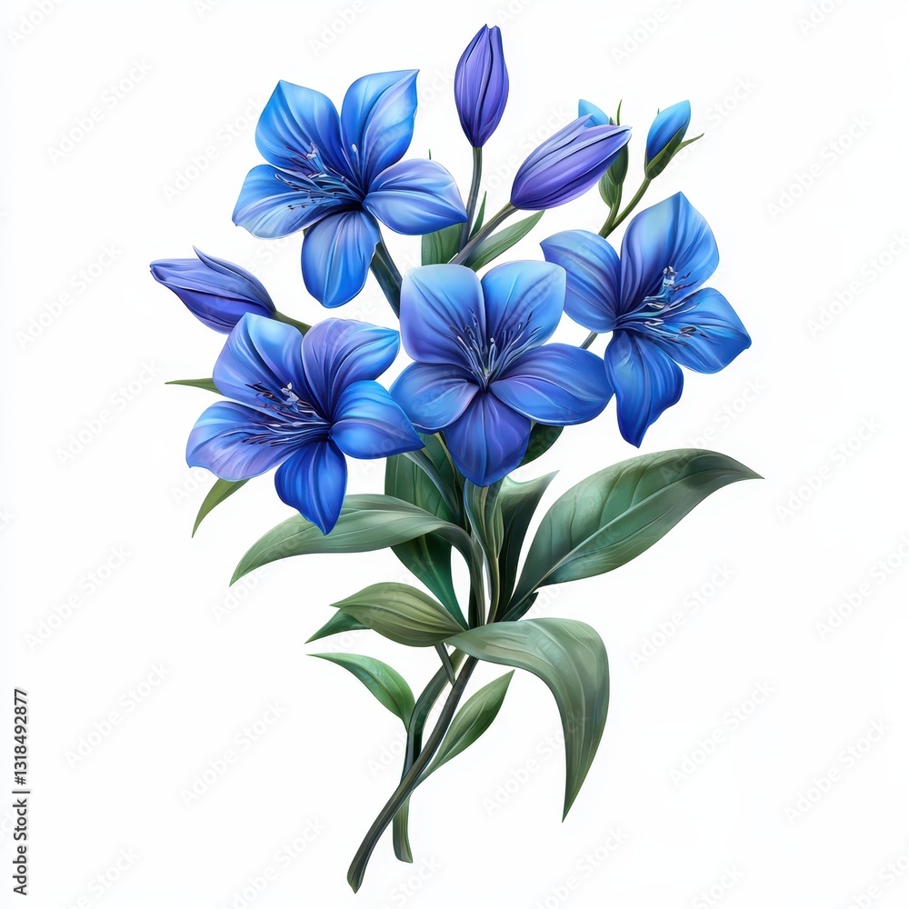 Fototapeta premium Bouquet of bright indigo flowers isolated on clear white background