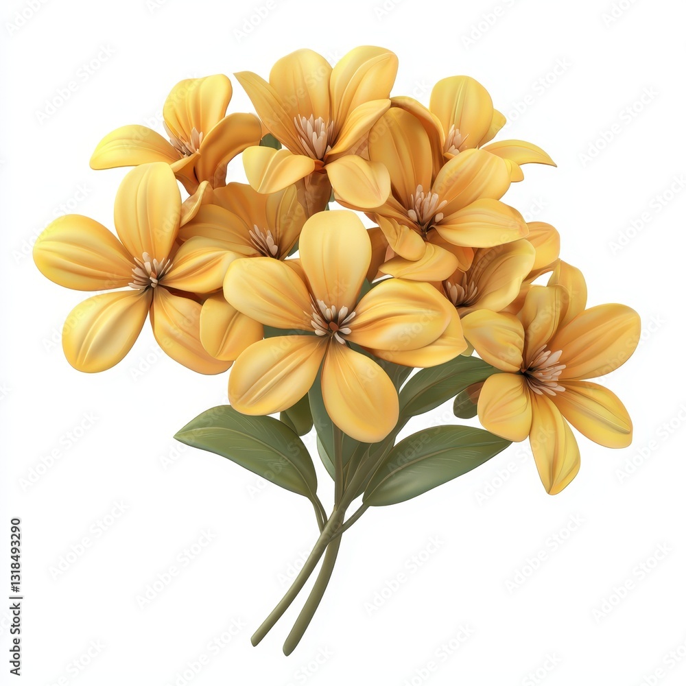 Obraz premium Bouquet of bright pastel yellow flowers isolated on clear white background