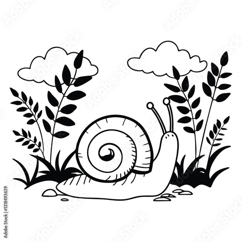 Snail Animal Clipart with Nature Scene for Graphic Designers
