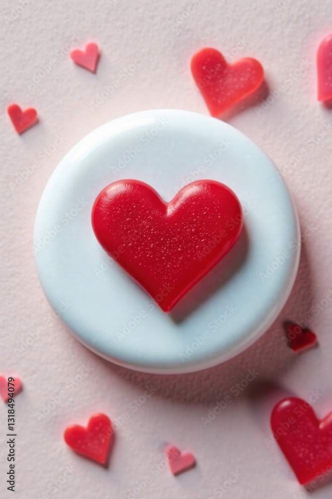 Obraz premium Close-up of small heart on white plastic button, heart, tiny love symbol, decoration