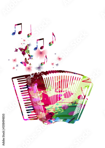 Colorful accordion design vector illustration. Music festival poster