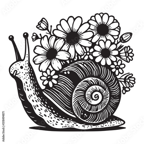 Detailed Land Snail with Nature Background Vector Illustration
