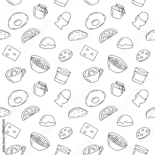 Continental breakfast seamless pattern, hand drawing, vector illustration