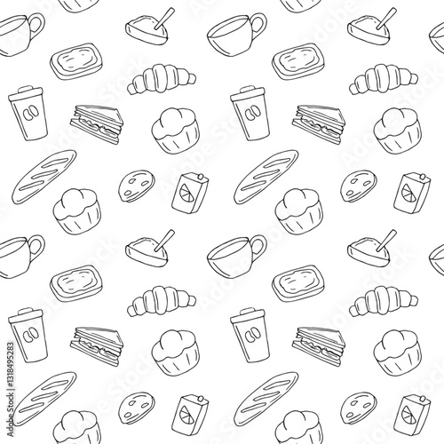 French breakfast seamless pattern, hand drawing, vector illustration