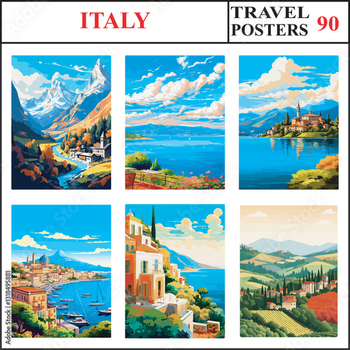 Italy Aosta Valley Lake Bracciano Lake Orta Travel Poster Wall Art Print Collection Set Part 90