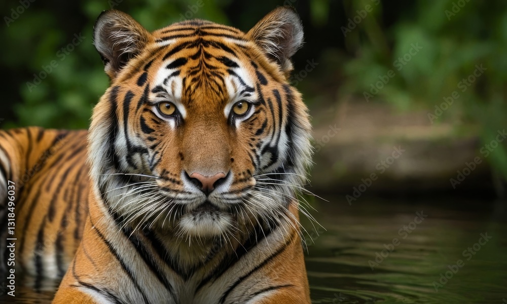 Fototapeta premium Magnificent Bengal Tiger portrait with intense gaze in its habitat