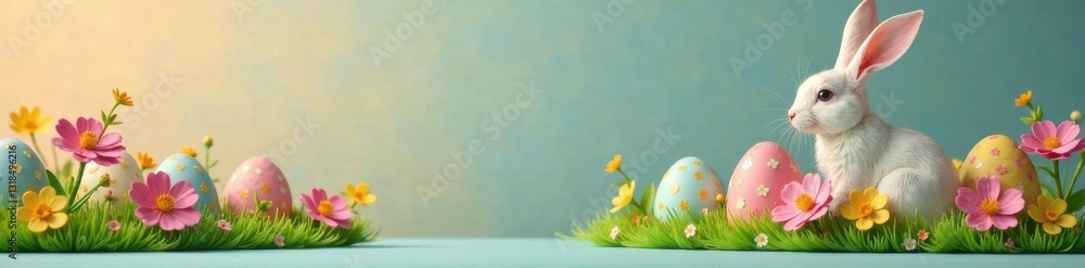 Obraz premium Colorful paper cut rabbit egg card on a table, easter card, gift, branch