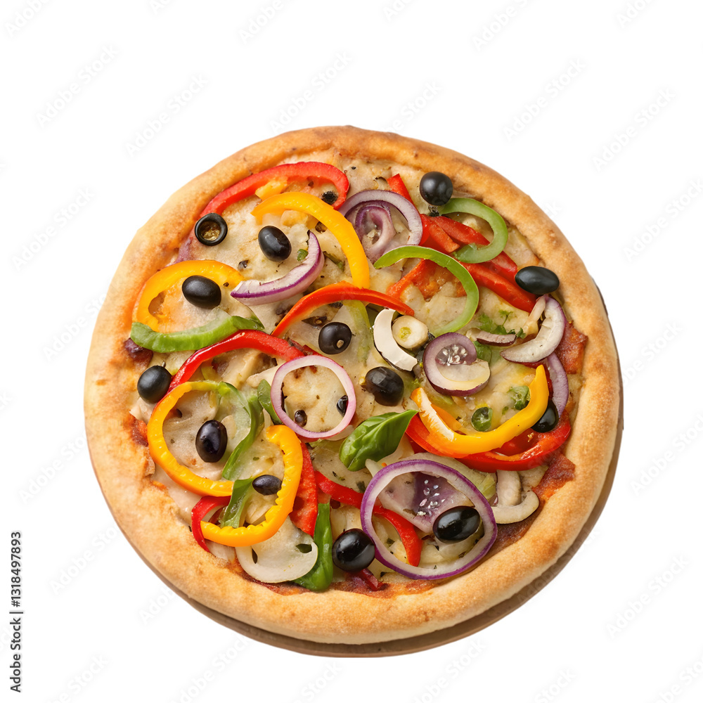 Pizza with Fresh Vegetables Isolated on White Background Pizza with Fresh Vegetables Isolated on White Background