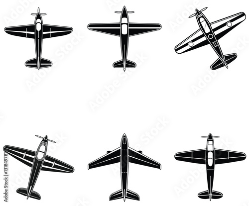Plane Silhouette Set Top Down View of Various Aircraft