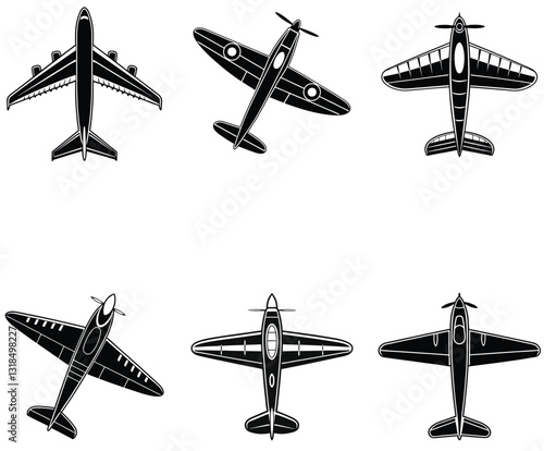 Aviation Silhouette Pack Top View of Airplanes and Helicopters