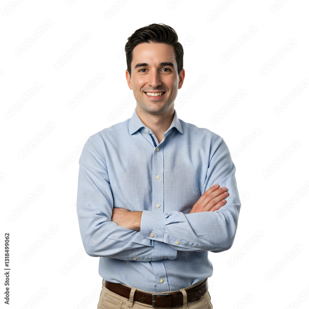 Handsome Smiling Businessman in a Blue Shirt Standing with Arms Crossed on, PNG format Handsome Smiling Businessman in a Blue Shirt Standing with Arms Crossed on, PNG format
