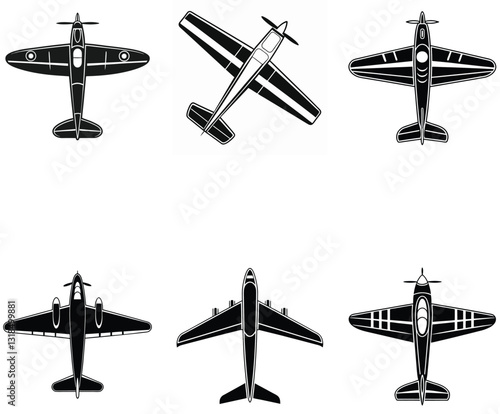 Top View Aircraft Collection Silhouette Jet and Propeller Planes