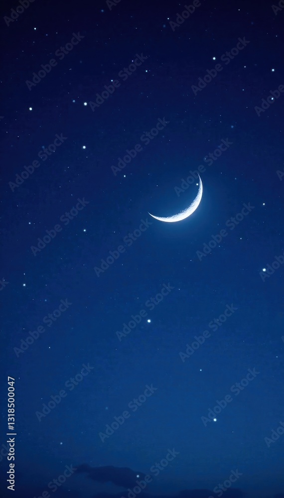 Dark blue night sky with glittering stars and a crescent moon, cosmic, celestial, magic night Dark blue night sky with glittering stars and a crescent moon, cosmic, celestial, magic night