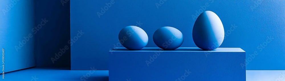 Artistic Display of Colorful Blue Eggs on a Minimalist Monochrome Background in Modern Design Artistic Display of Colorful Blue Eggs on a Minimalist Monochrome Background in Modern Design