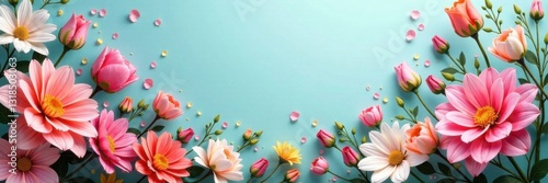 Happy birthday banner with flowers, banner, cheerful, flowers