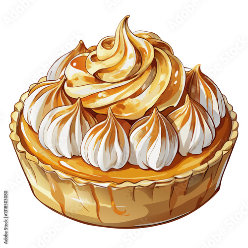 Watercolor Banana Cream Pie with Caramel Drizzle and Whipped Cream. Perfect for: Thanksgiving, Christmas, Easter, bakery promotions, dessert menus