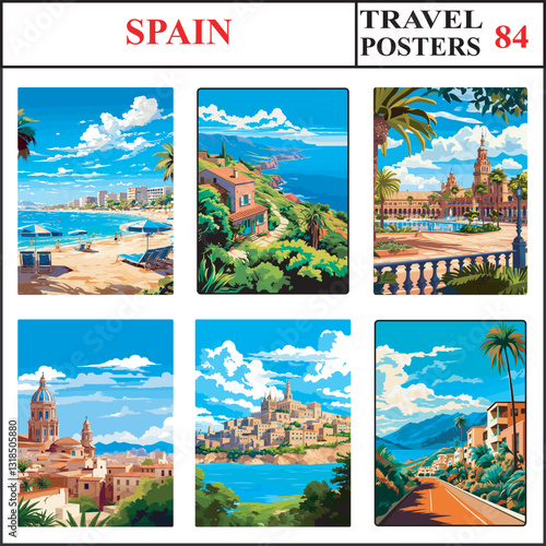 Spain Cala Milor Tenerife Seville Travel Poster Wall Art Print Collection Set Part 84