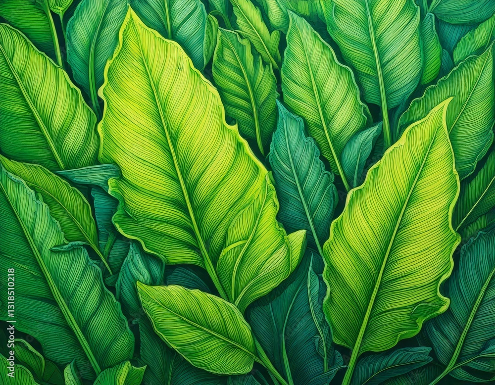 Green plant and leafs pattern, hand drawn natural illustration, Simple organic plant Green plant and leafs pattern, hand drawn natural illustration, Simple organic plant