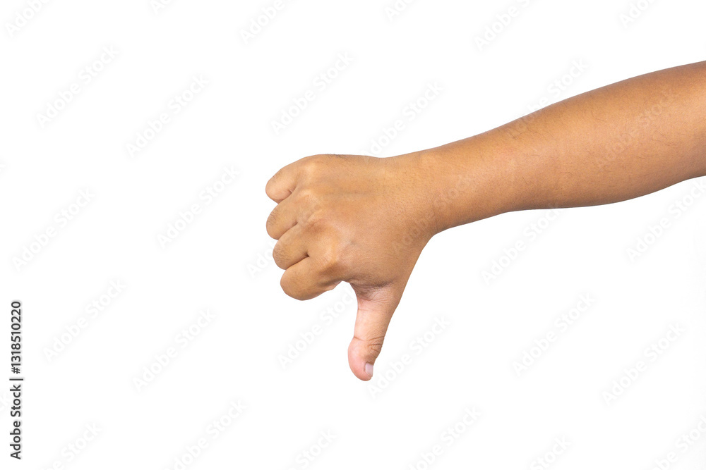 Thumb down male hand sign isolated on a white background Thumb down male hand sign isolated on a white background