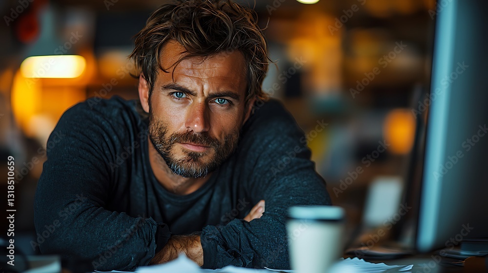 Handsome Man Intense Gaze Portrait Studio Shot Handsome Man Intense Gaze Portrait Studio Shot