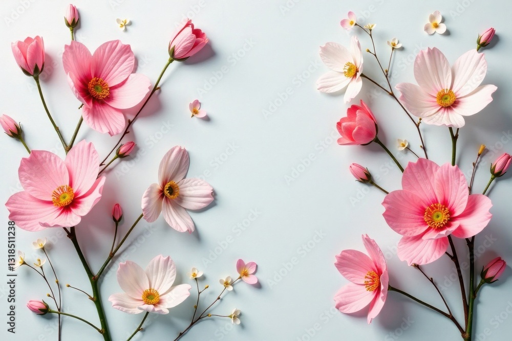 Obraz premium Minimalist floral pattern featuring delicate petals and stems, design, nature