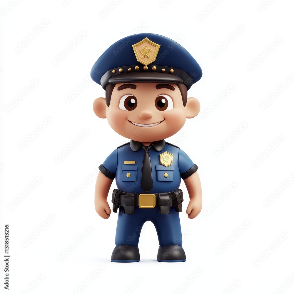 Smiling police officer with a badge, isolated on clear white background Smiling police officer with a badge, isolated on clear white background