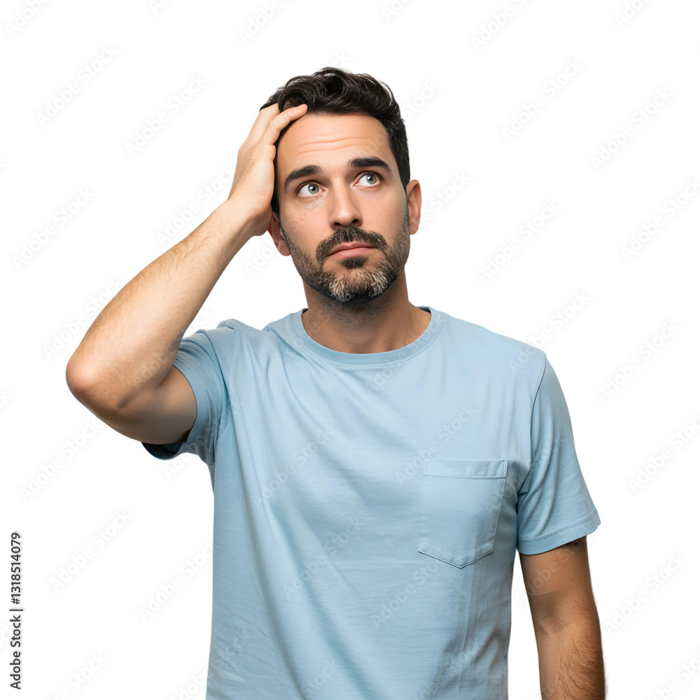 Young Doubtful Man Thinking, Scratching Head, and Trying to Find a Solution, PNG format Young Doubtful Man Thinking, Scratching Head, and Trying to Find a Solution, PNG format