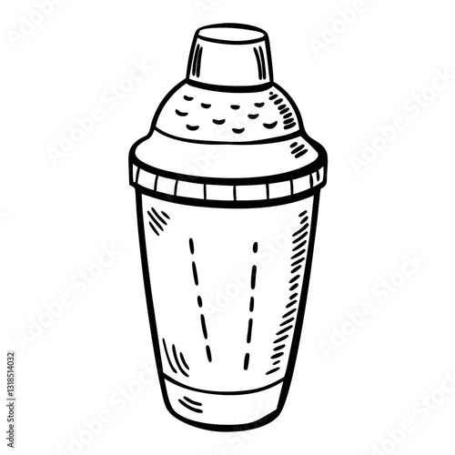 Vintage Hand Drawn Cocktail Shaker Illustration for Mixology and Bar Design
