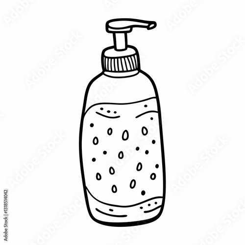 Hand Drawn Liquid Soap Dispenser Bottle Illustration in Black and White