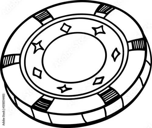 Monochrome Casino Chip Illustration for Gambling and Gaming Themes