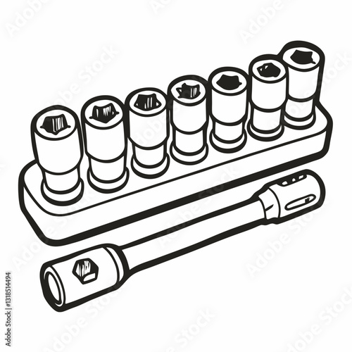 Monochrome Socket Wrench Set Illustration  Art