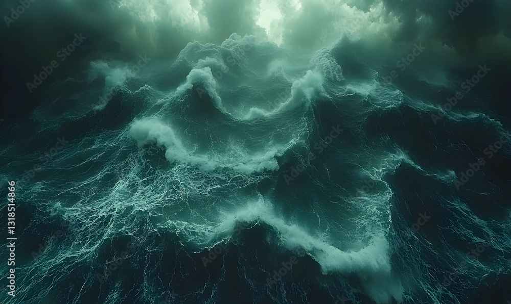 Turbulent ocean waves under a stormy sky Turbulent ocean waves under a stormy sky