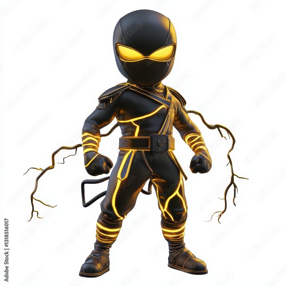 Fototapeta premium Electric Ninja Superhero with Lightning-Themed Suit, isolated on clear white background