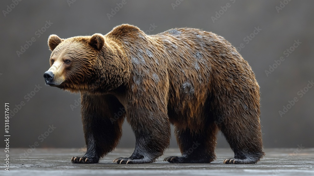 Obraz premium Large brown bear walking on a wet surface