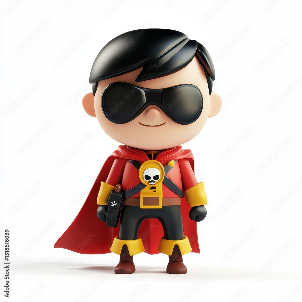 Mini Superhero in a Pirate Outfit with an Eye Patch, isolated on clear white background Mini Superhero in a Pirate Outfit with an Eye Patch, isolated on clear white background