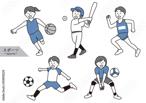 部活動でスポーツをする学生のセット