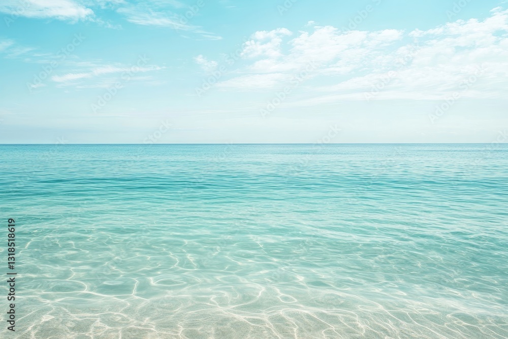 Serene View of Tranquil Blue Ocean Under Bright Sunny Sky Serene View of Tranquil Blue Ocean Under Bright Sunny Sky