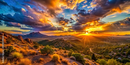 Prescott Arizona Sunset: Majestic Mountain Silhouette at Golden Hour photo