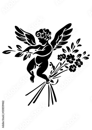 Art Nouveau cupid Graphic Accents, vector illustration, vintage elements	
